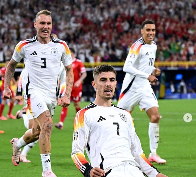 Jerman melaju ke perempat final Euro 2024 setelah mengalahkan Denmark 2-0! Gol dari Havertz dan Musiala memastikan kemenangan Die Mannschaft. | Instagram/@euro2024