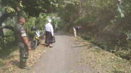 Pemdes Gandasoli Bersama Babinsa Laksanakan Giat Bersihkan Rumput di Sepanjang Jalan Lingkungan