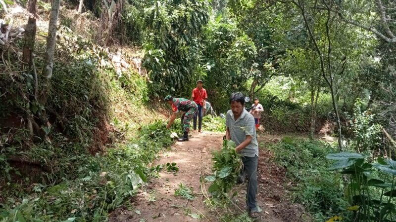 Wujudkan Lingkungan Bersih, Babinsa Koramil 2201/Cisolok Laksanakan Kerja Bakti Pembersihan Jalan