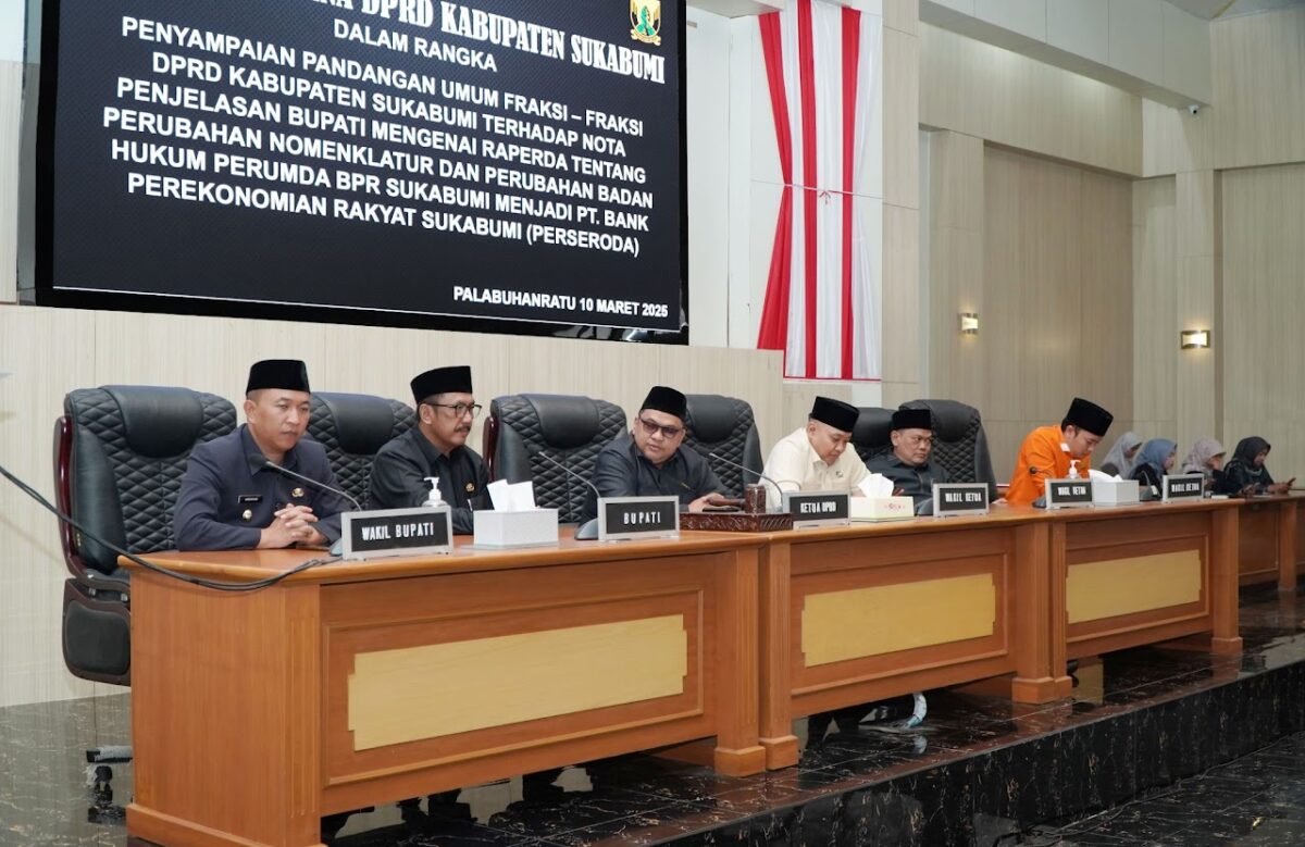 DPRD Kabupaten Sukabumi menggelar Rapat Paripurna ke-7 Tahun Sidang 2025 untuk membahas pandangan fraksi-fraksi terkait usulan perubahan nomenklatur dan badan hukum Perumda BPR Sukabumi menjadi PT. Bank Perekonomian Rakyat Sukabumi (Perseroda).