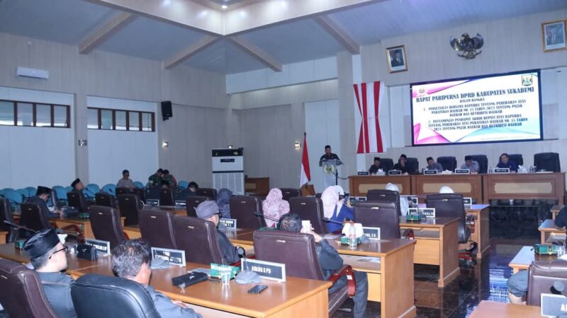 Rapat Paripurna DPRD Kabupaten Sukabumi menyepakati perubahan Perda Nomor 15 Tahun 2023 tentang Pajak Daerah dan Retribusi Daerah.