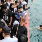 Ribuan warga dan nelayan Palabuhanratu larut dalam kekhidmatan tradisi Larung Saji dalam rangka Hari Nelayan ke-65. 