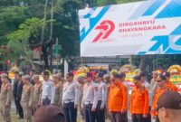 Dinas Perhubungan Kabupaten Sukabumi turut hadir dalam upacara Hari Bhayangkara ke-79 sebagai bentuk dukungan dan sinergi bersama Polri